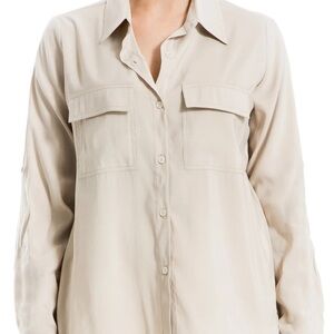 Max Studio Crinkle Roll Tab Utility Shirt Taupe Size Small
